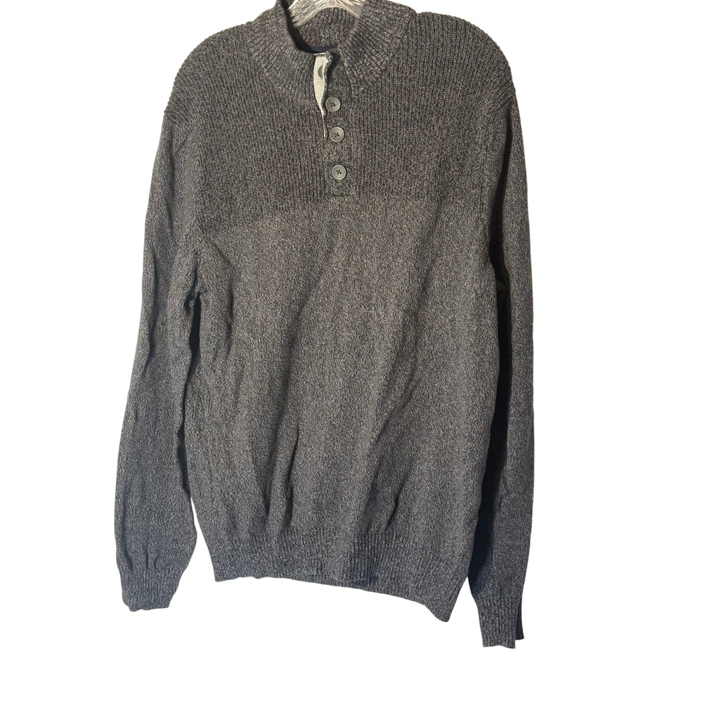 Club Room‎ Mens Dark Gray Heathered Knit Mock Neck Button Up Sweater XL